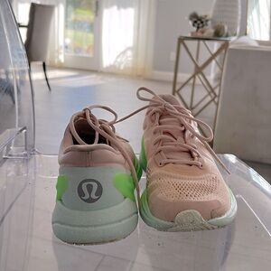 Size 8, Lululemon pink and green sneakers